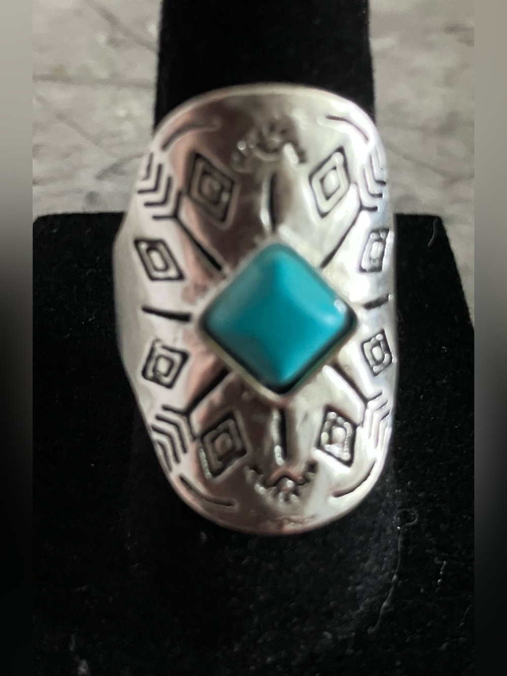 Sterling-Style Silver Ring with Turquoise Stone - Teal Blue